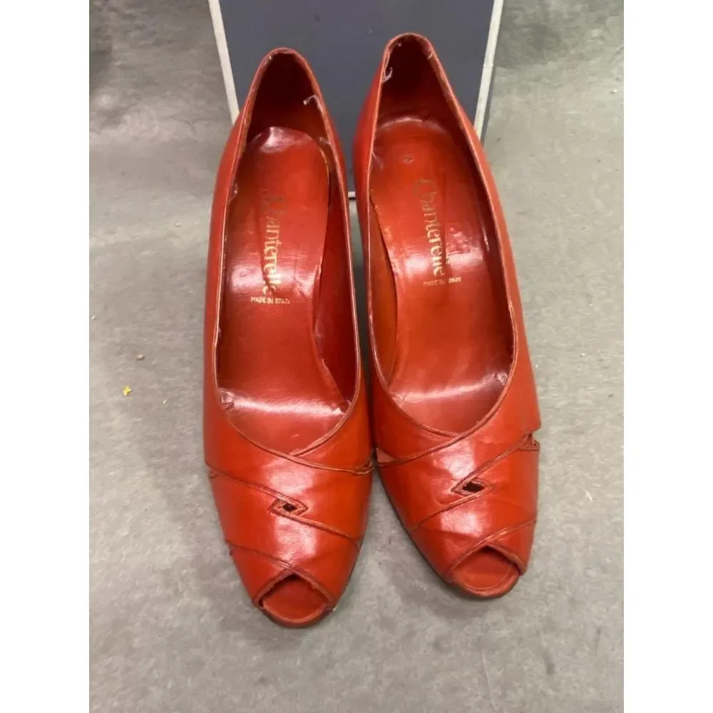 CHANTERELLE WOMEN'S HEEL PUMP SHOES BRICK COLOR PEEP‎ TOE SIZE 7 1/2B USED